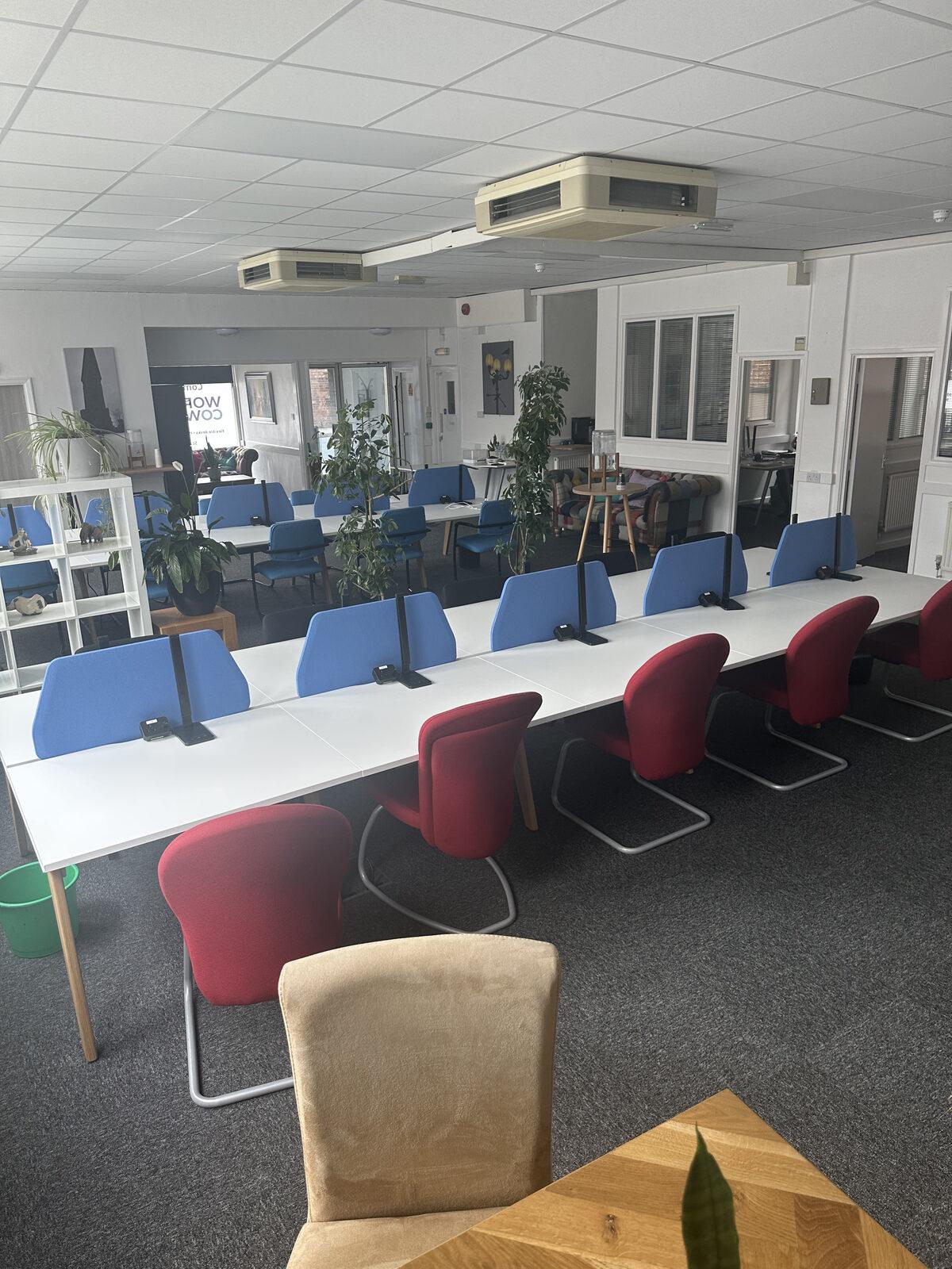 Open desk area at Worcester Coworking