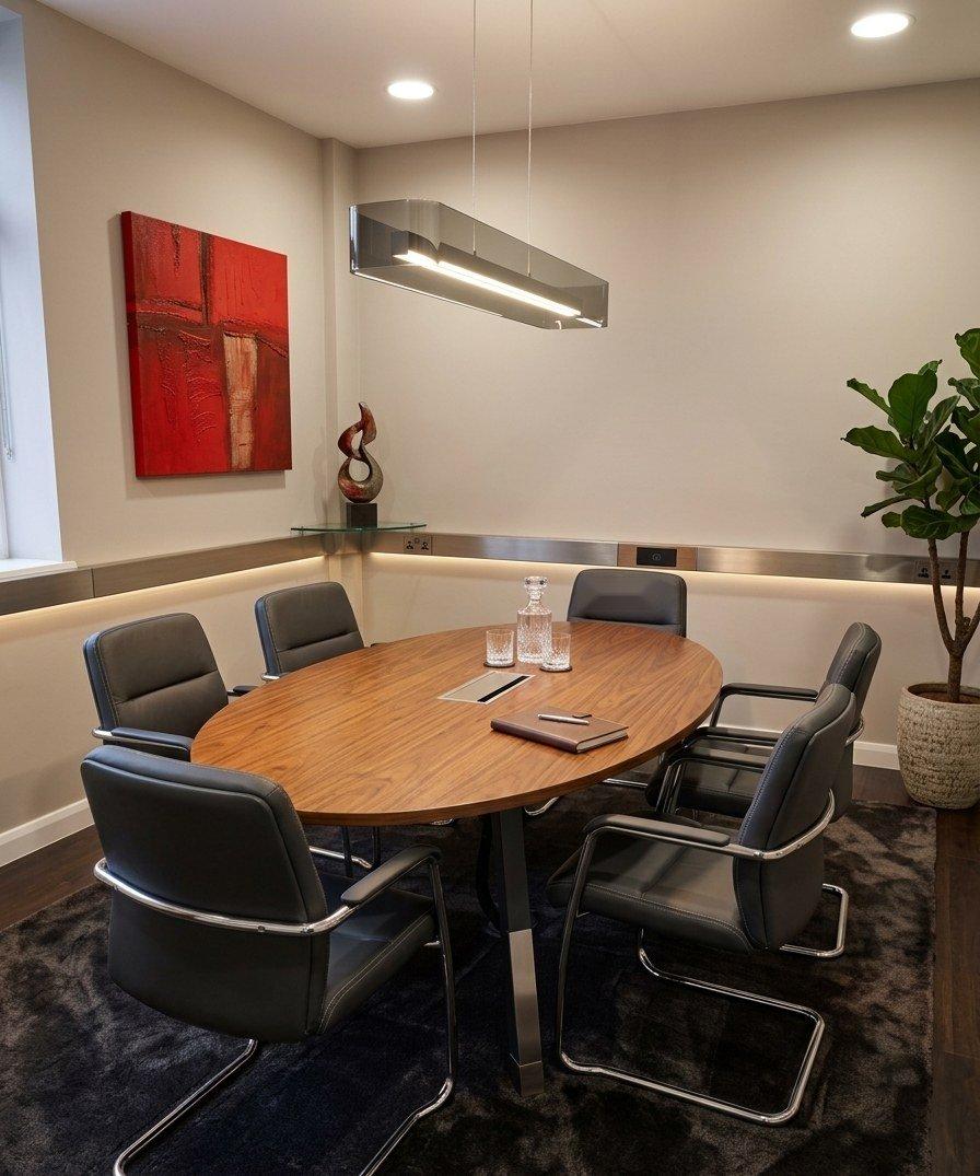 Boardroom at Worcester Coworking with oval table seating eight